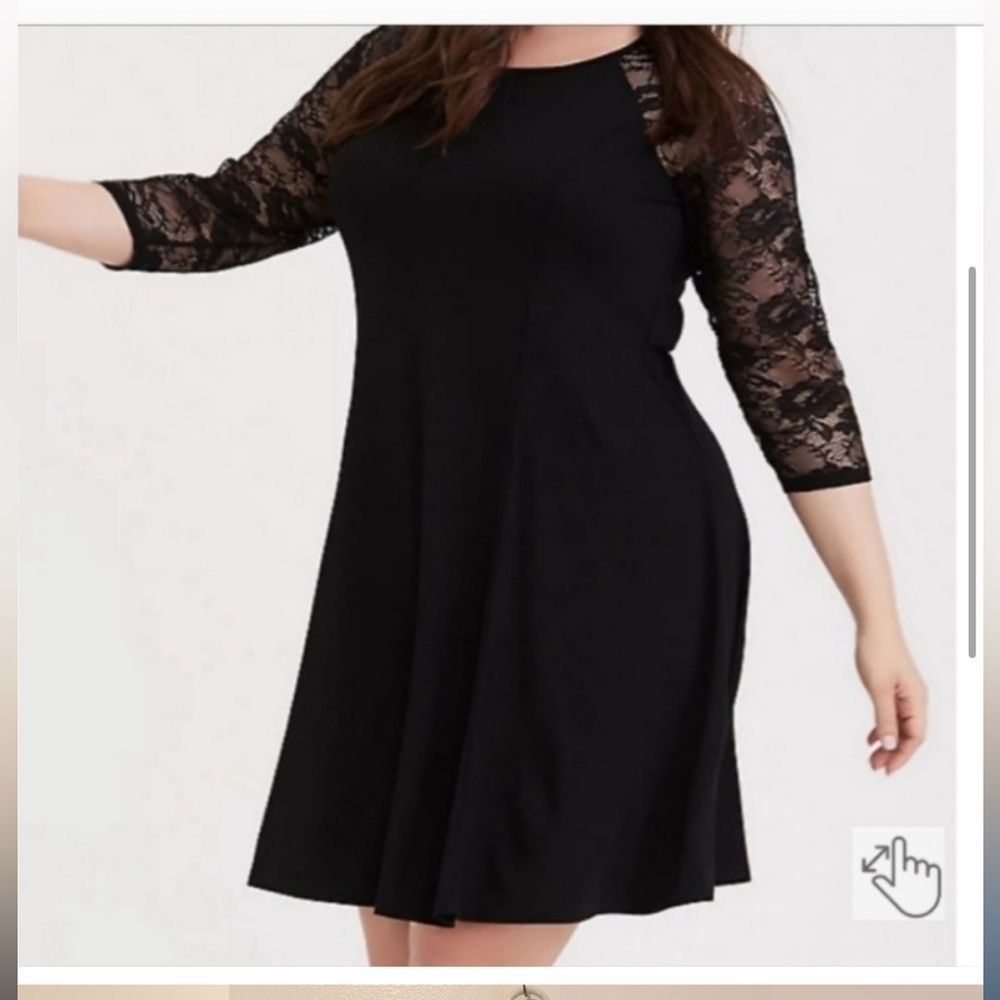 torrid Black Lace Sleeve Long Sleeve Skater Dress - Picture 3 of 7